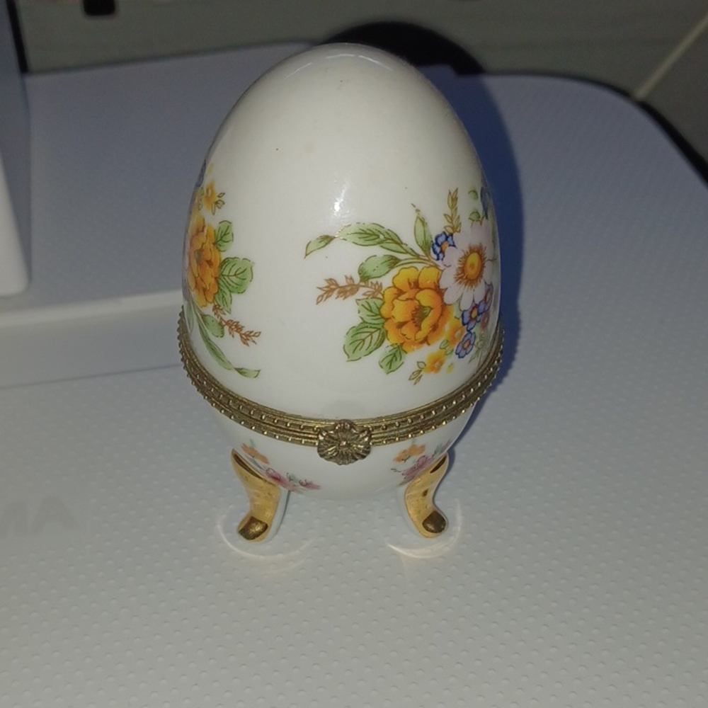 Vintage Floral Porcelain Egg Trinket Box